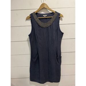 Lina Tomei Linen Beaded Shift Dress Sz Medium Made in Italy